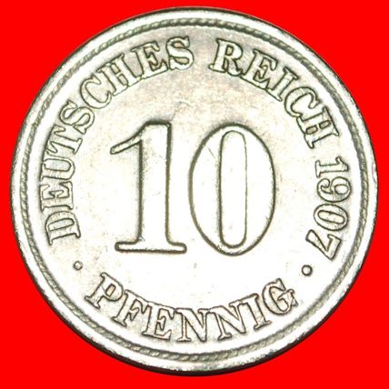 EAGLE (1880-1916): GERMANY ★ 10 PFENNIG 1907A! WILLIAM II ★LOW START★NO RESERVE!