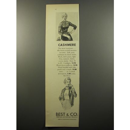 1950 Best & Co. Cashmere Sweaters Advertisement