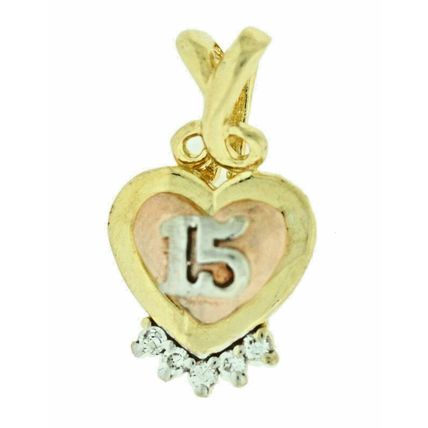 New Sweet 15 Años years Heart Multi Tone 14 K Gold 2.86 Gr Pendant Charm 21 mm