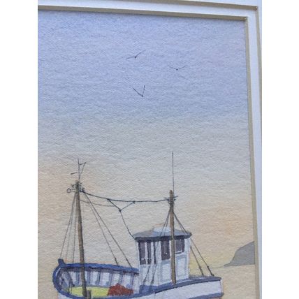 Original Watercolour Painting by John Peppit END OF THE DAY Fishing Boat Framed