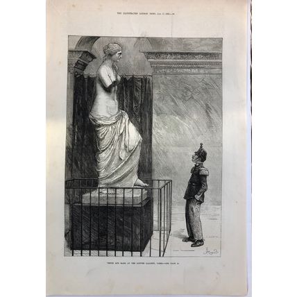 ANTIQUE 1880 PRINT VENUS & MARS AT THE LOUVRE GALLERY PARIS FRANCE