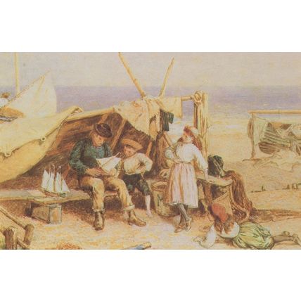 Myles Foster Mending The Sailboat Painting Postcard