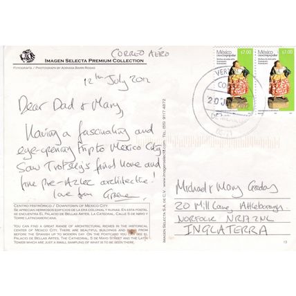 Mexico City Mexico Postcard posted 2012 creased