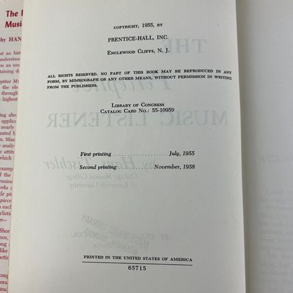 The Perceptive Music Listener Hardcover 1958 by Hans Tischler
