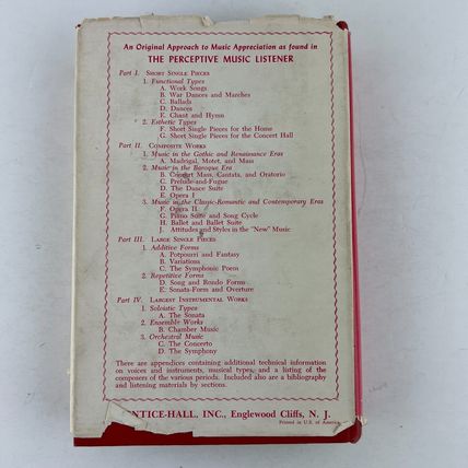 The Perceptive Music Listener Hardcover 1958 by Hans Tischler