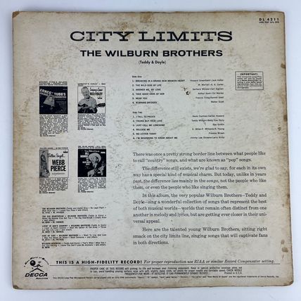 The Wilburn Brothers (Teddy & Doyle) – City Limits Vinyl LP Record Album DL-4211
