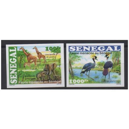 Sénégal 2015 IMPERF Non Dentelé Faune Menacée Oiseaux Elephants Girafe Birds