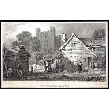 ROCHESTER CASTLE 1832 Henry Adlard - Henry Gastineau ANTIQUE ENGRAVING