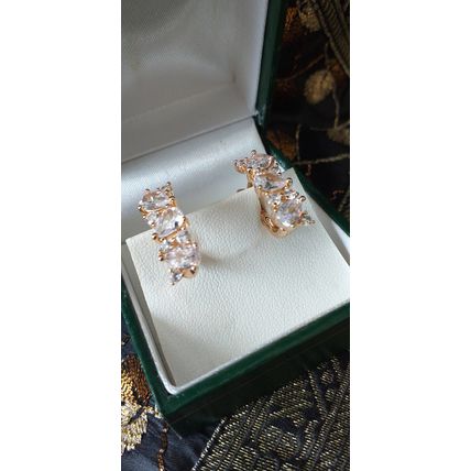Vintage 1990-s 14 Ct Rolled Gold Zircons Earrings-Hallmarked 585 RG