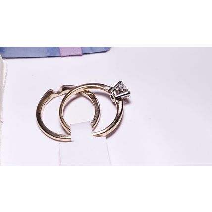 Estate .45ct Heart cut Natural Diamond 14Kt 2Tone SI3 H 14Kt Y/G Bridal Set22449