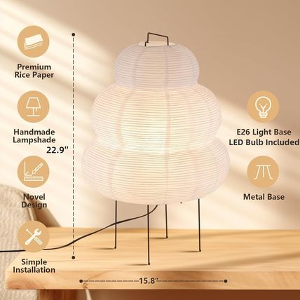 Paper Lamp Noguchi Style Lamp, Rice Paper Akari Floor Lamp, Paper Lantern Lamp w