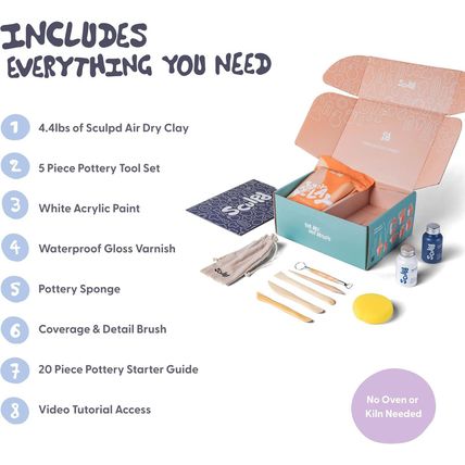 Sculpd Pottery Starter Kit - Complete Air Dry Clay Beginner Set for 2 Adults: In