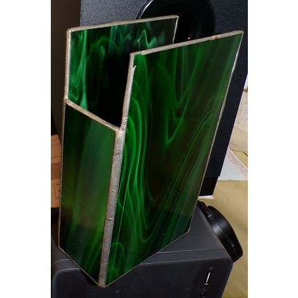VINTAGE RECTANGULAR GREEN ACRYLIC GLASS PENCIL HOLDER WITH METAL FRAME