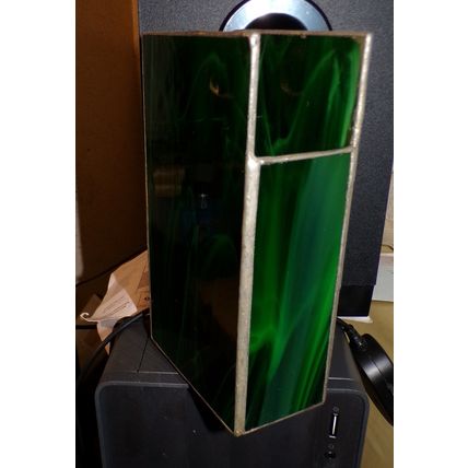 VINTAGE RECTANGULAR GREEN ACRYLIC GLASS PENCIL HOLDER WITH METAL FRAME
