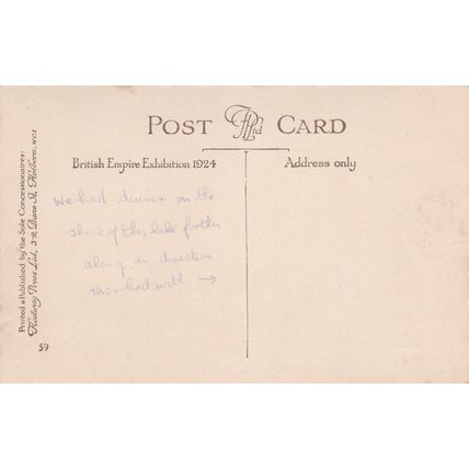 EC501 1924 BRITISH EMPIRE EXHIBITION-PALACE OF INDUSTRY FROM LAKE BY ERNEST COFF