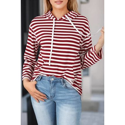 Biking Red Stripe Kangaroo Pocket Drawstring Hoodie