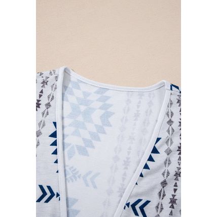 Sky Blue Western Aztec Printed Open Front Long Cardigan