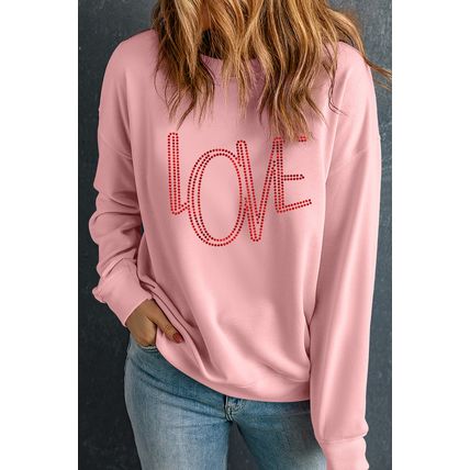 Pink LOVE Graphic Drop Shoulder Valentines Pullover Sweatshirt