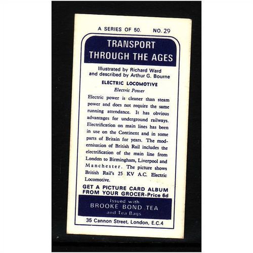 Brook Bond TRANSPORT THROUGH THE AGES No 29 ELECTRIC LOCOMOTIVE Mint