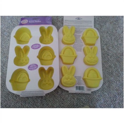 New Makes 6 Bunny Basket/Head Silicone Wilton Cake Pan