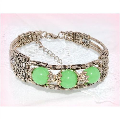 Sale Tibetan Silver Hill Tribe Style Green Bead Bracelet Bangle Jewellery 1194