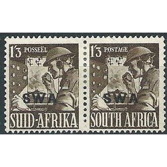 South West Africa 1943 SG120 1/3d Olive-Brown WAR EFFORT Mounted Mint PAIR .. ..