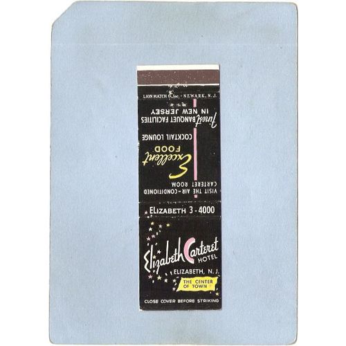 New Jersey Elizabeth Matchcover Elizabeth Carteret Hotel The Center Of Tow~3537