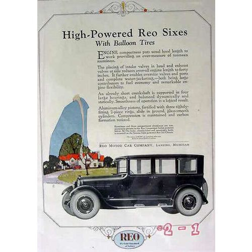 REO MOTOR CAR COMPANY 1924 High power REO SIX Balloon Tires vintage ad
