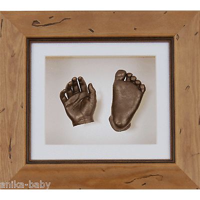 New Baby Christening Gift Set 3D Cast Kit Bronze Hand & Feet Rustic Pine Frame