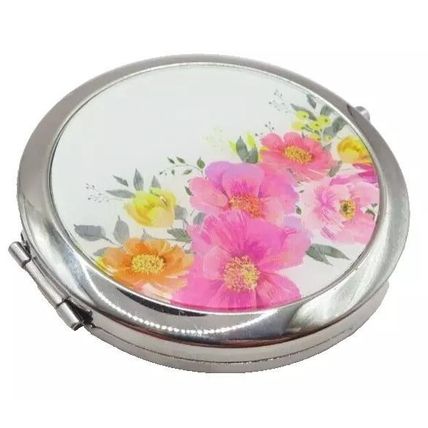 Floral Compact Mirror Round with Snap Open/Close Button Mothers Day Gift