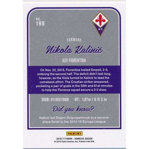 2016 Donruss Soccer 199 Nikola Kalinic ACF Fiorentina