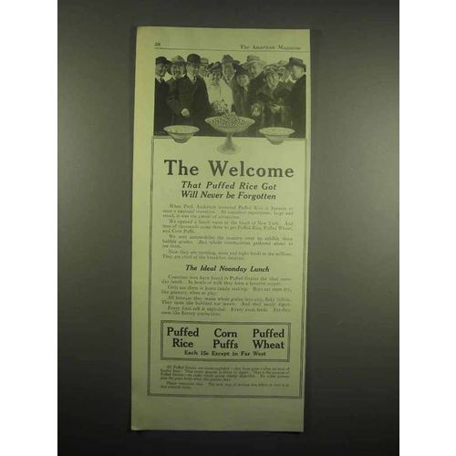 1918 Quaker Cereal Ad - Puffed Rice, Wheat, Corn Puffs - The Welcome