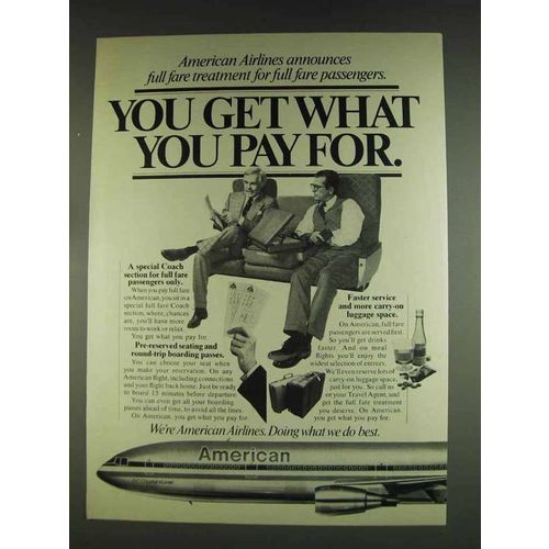 1978 American Airlines Ad - You Get What You Pay for
