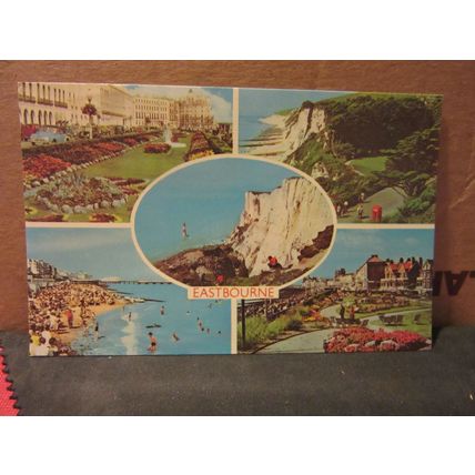 EASTBOURNE, SUSSEX multiview used postcard by D V Bennett Ltd 1975 pm =