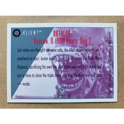 Alien3 Base trading card # 24 Toxic Waste Room (A) 1992 Star Pics, Dark Horse