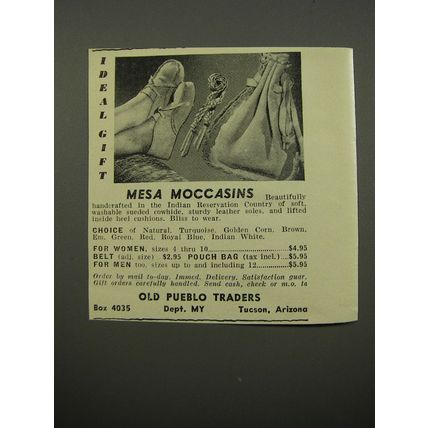 1950 Old Pueblo Traders Mesa Moccasins Ad - Ideal Gift