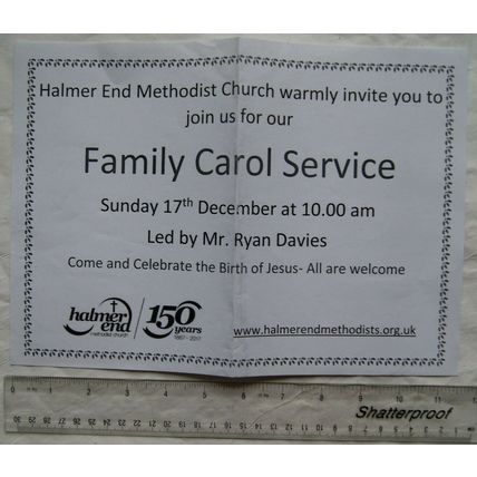 2017 flyer Halmer End Methodist Church Christmas Chip 'n' Hymn, 150 years