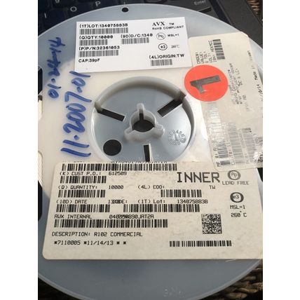 04025A390JAT2A AVX Cap Ceramic 39pF 50V C0G 5% SMD 0402 ROHS