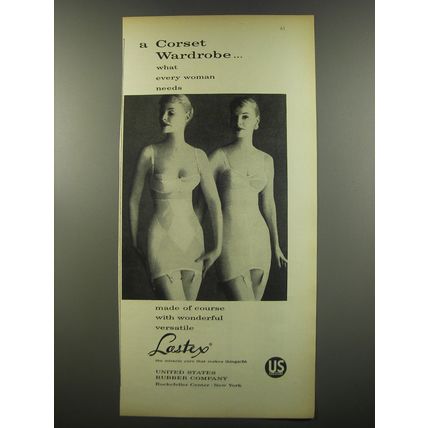 1955 United States Rubber Company Lastex Corsets Ad - A corset wardrobe