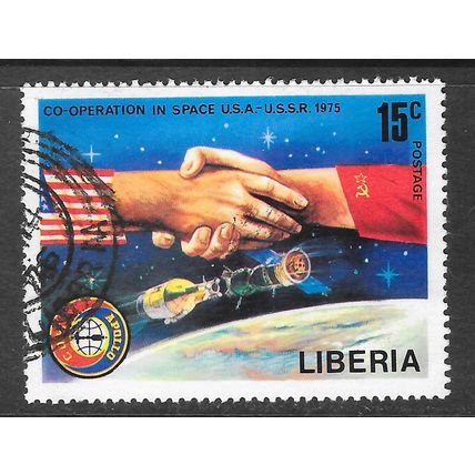 LIBERIA 1975 COOPERATION IN SPACE USA USSR HANDS CLASPED SOYUZ APOLLO DOCKING