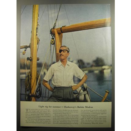 1957 Hathaway Shirts Ad - Light rig for summer - Hathaway's Batiste Madras