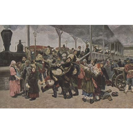 Savitsky Russian Soviet Train Riot At Station Old Painting Postcard