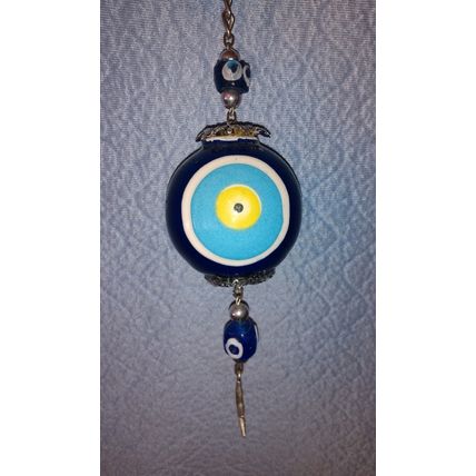 HANDCRAFTED EVIL EYE HANGING ORNAMENT SILVER COLORED CHAIN AND FITTINGS