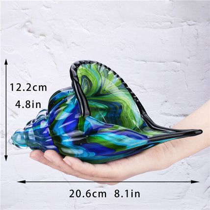 Hand Blown Blue Glass Murano Art Style Seashell Conch Sculpture Save The Ocean