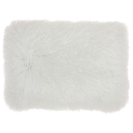 White Super Shaggy Throw Pillow