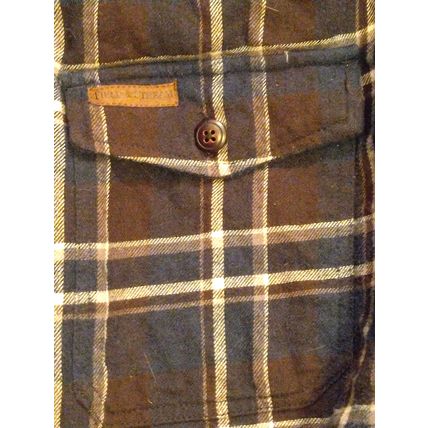 Field & Stream Flannel Shirt Mens Large Navy Brown Plaid Sherpa Lined Corduroy