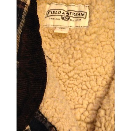 Field & Stream Flannel Shirt Mens Large Navy Brown Plaid Sherpa Lined Corduroy
