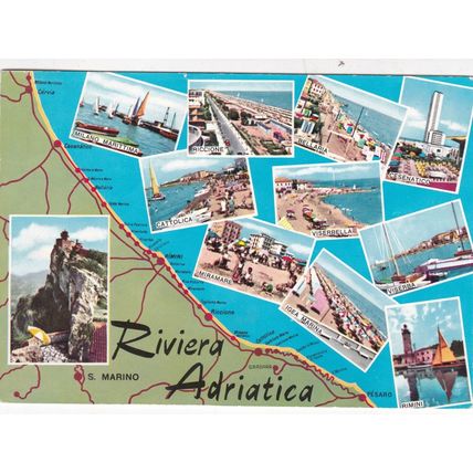 Riviera Adriatica Italy Multiview Postcard posted 1961 creased