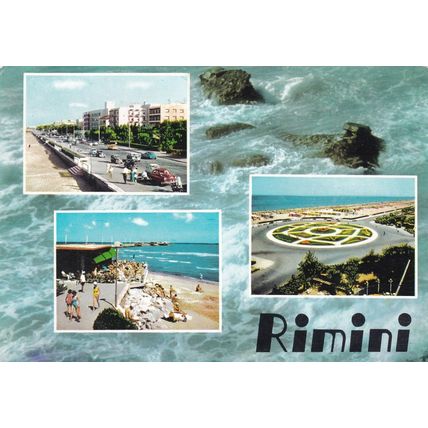 Rimini Italy Multiview Postcard posted 1961 creased