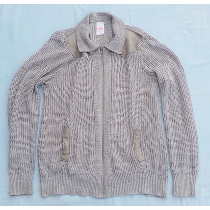 VINTAGE MEN'S 38" LONG SLEEVED JUMPER. ST MICHAEL. FULL ZIP TO NECK. SUEDE TRIM.